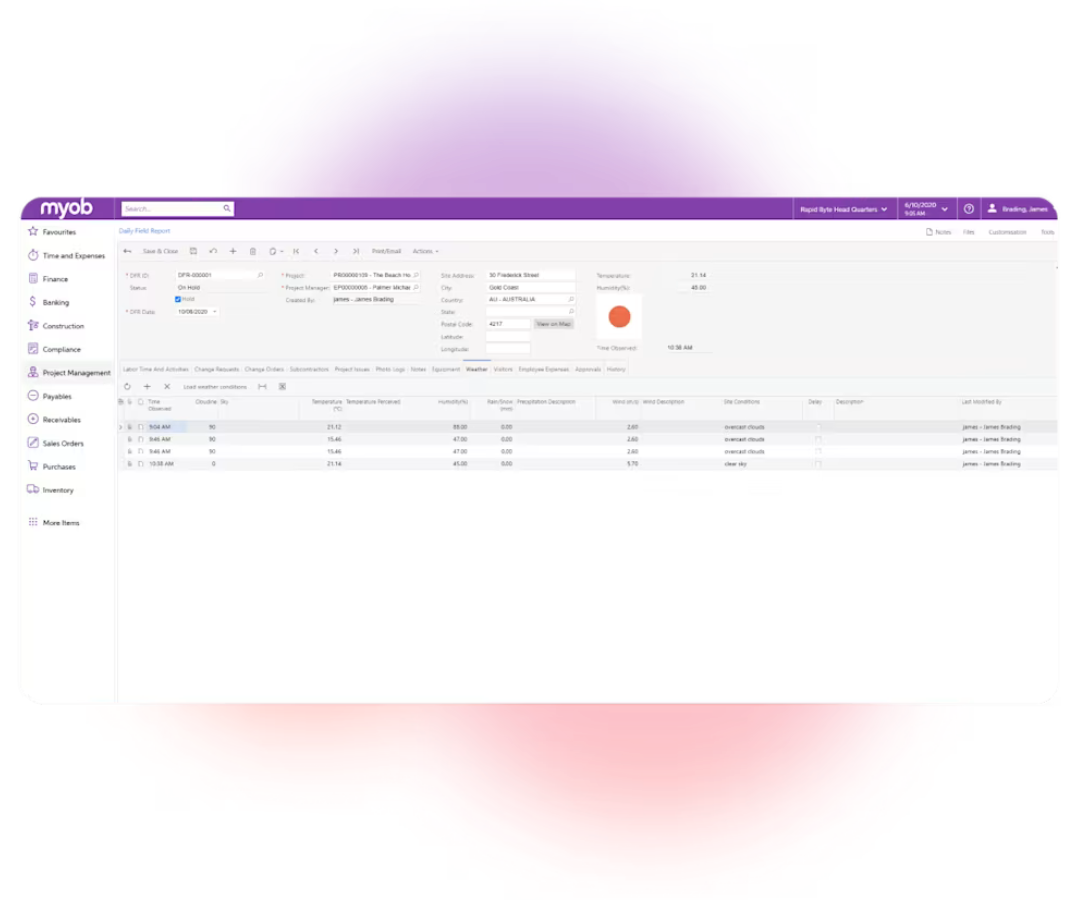 MYOB Construction Example 1