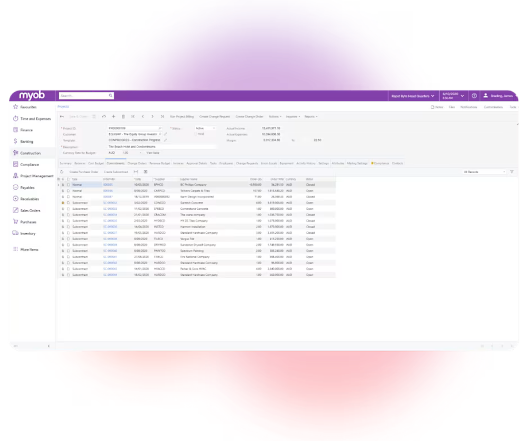 MYOB Construction Example 2
