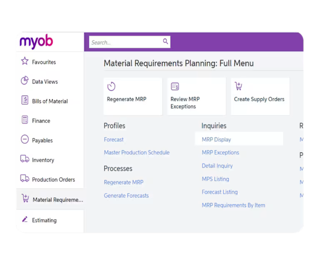 MYOB Manfuacturing Example 1
