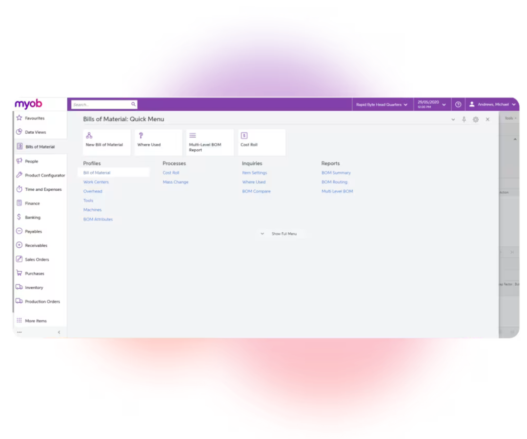 MYOB Manfuacturing Example 2