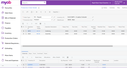 MYOB Manufacturing